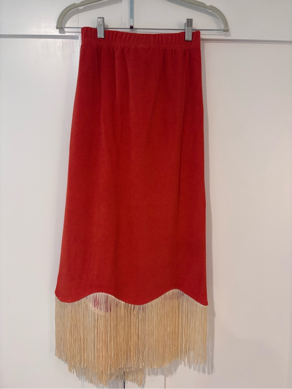Tomato Swim Sarong with Scalloped Fringe Detail